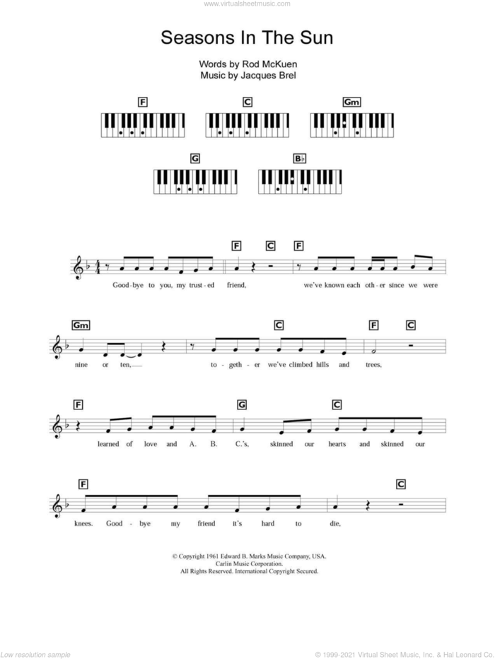 Seasons In The Sun sheet music for piano solo (chords, lyrics, melody) by Westlife, Jacques Brel and Rod McKuen, intermediate piano (chords, lyrics, melody)