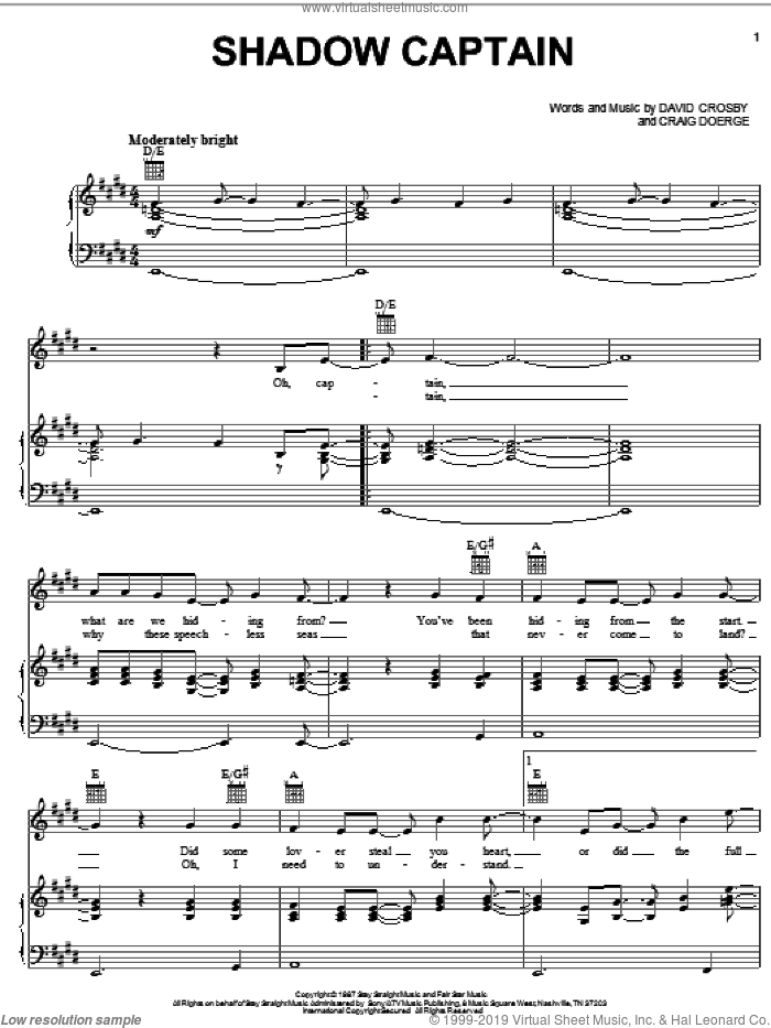 Shadow Captain sheet music for voice, piano or guitar by Crosby, Stills & Nash, Craig Doerge and David Crosby, intermediate skill level