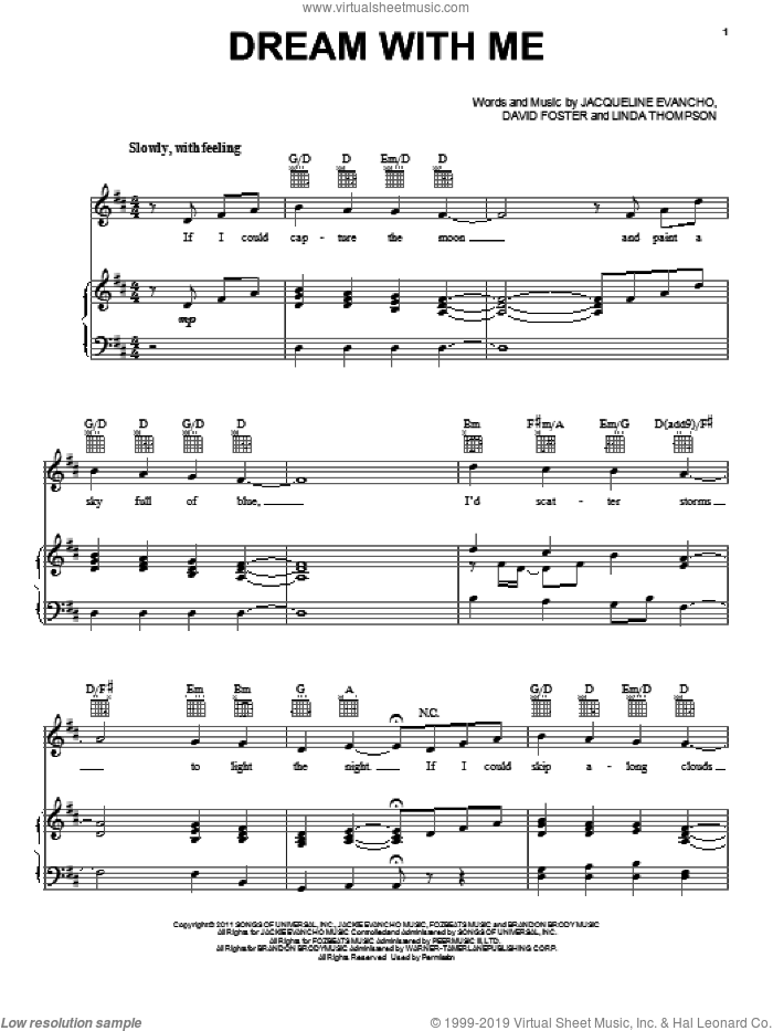Dream With Me sheet music for voice, piano or guitar by Jackie Evancho, David Foster and Linda Thompson, intermediate skill level