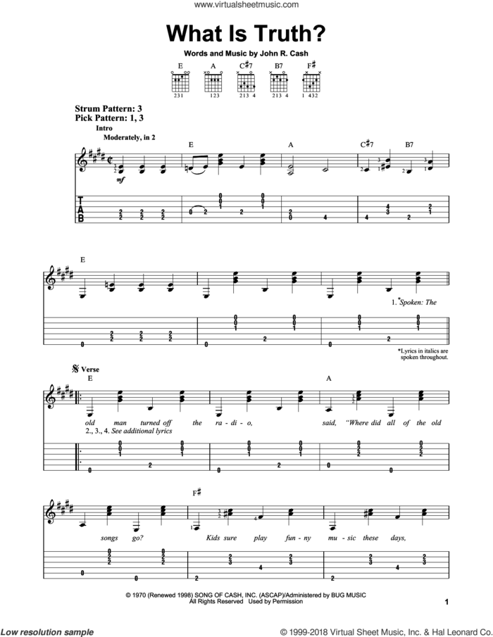 What Is Truth? sheet music for guitar solo (easy tablature) by Johnny Cash, easy guitar (easy tablature)