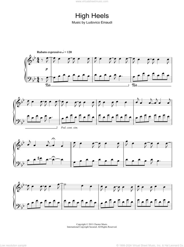 High Heels sheet music for piano solo by Ludovico Einaudi, classical score, intermediate skill level