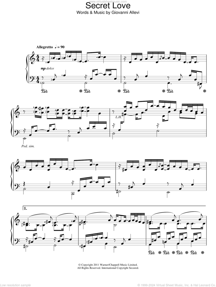 Secret Love sheet music for piano solo by Giovanni Allevi, classical score, intermediate skill level