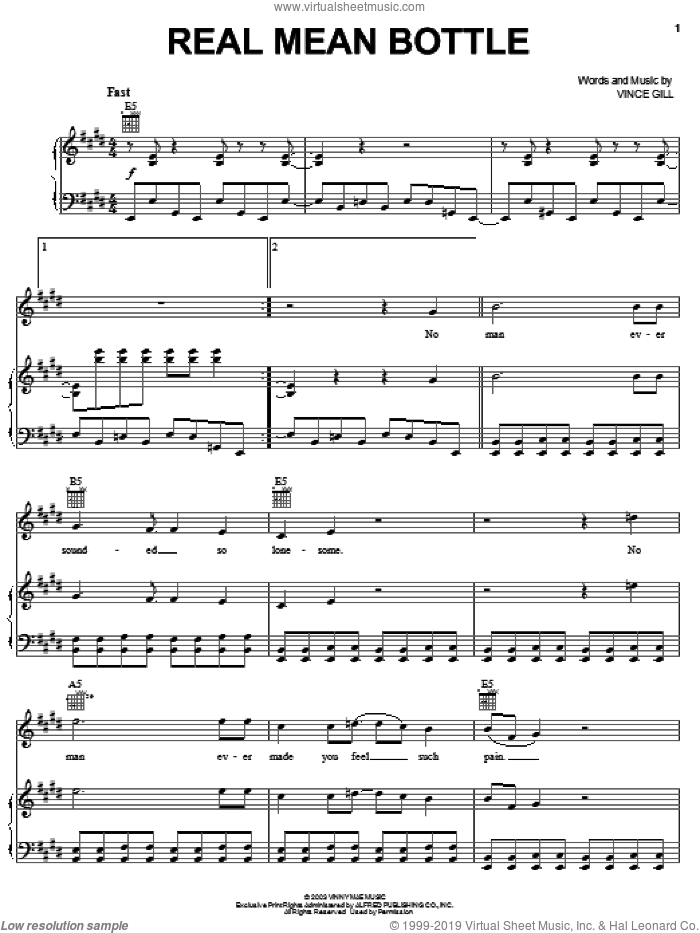 Real Mean Bottle sheet music for voice, piano or guitar by Bob Seger and Vince Gill, intermediate skill level