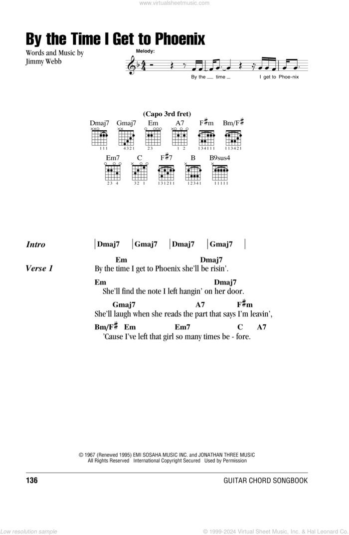 By The Time I Get To Phoenix sheet music for guitar (chords) by Glen Campbell, Isaac Hayes and Jimmy Webb, intermediate skill level