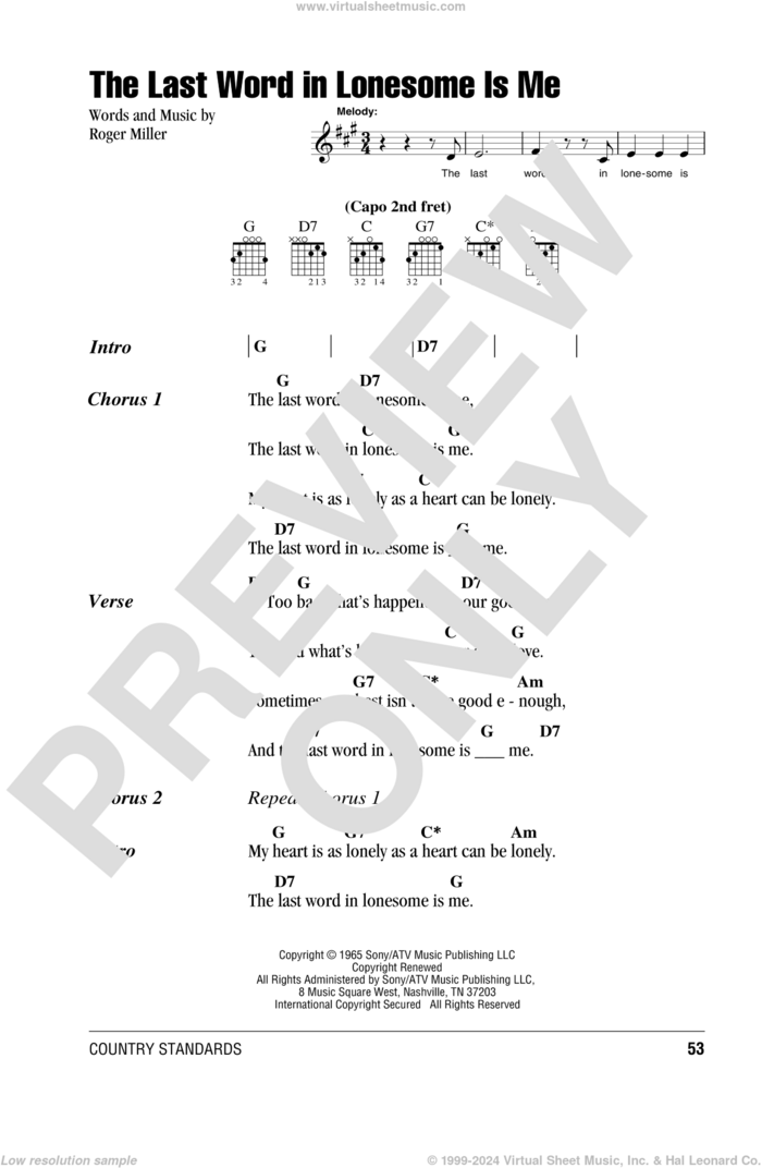 The Last Word In Lonesome Is Me sheet music for guitar (chords) by Eddy Arnold and Roger Miller, intermediate skill level