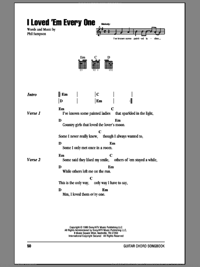 I Loved 'Em Every One sheet music for guitar (chords) by T.G. Sheppard and Phil Sampson, intermediate skill level