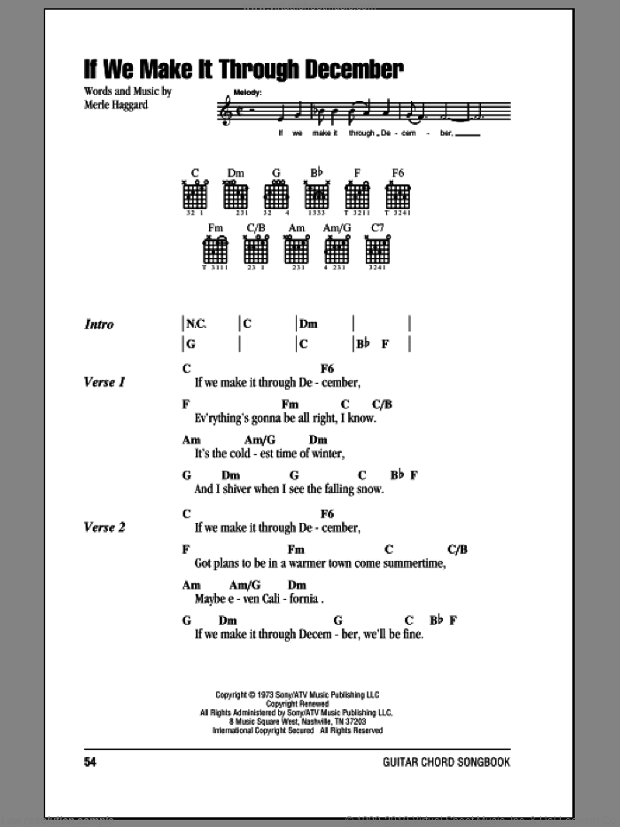 If We Make It Through December sheet music for guitar (chords) by Merle Haggard, intermediate skill level