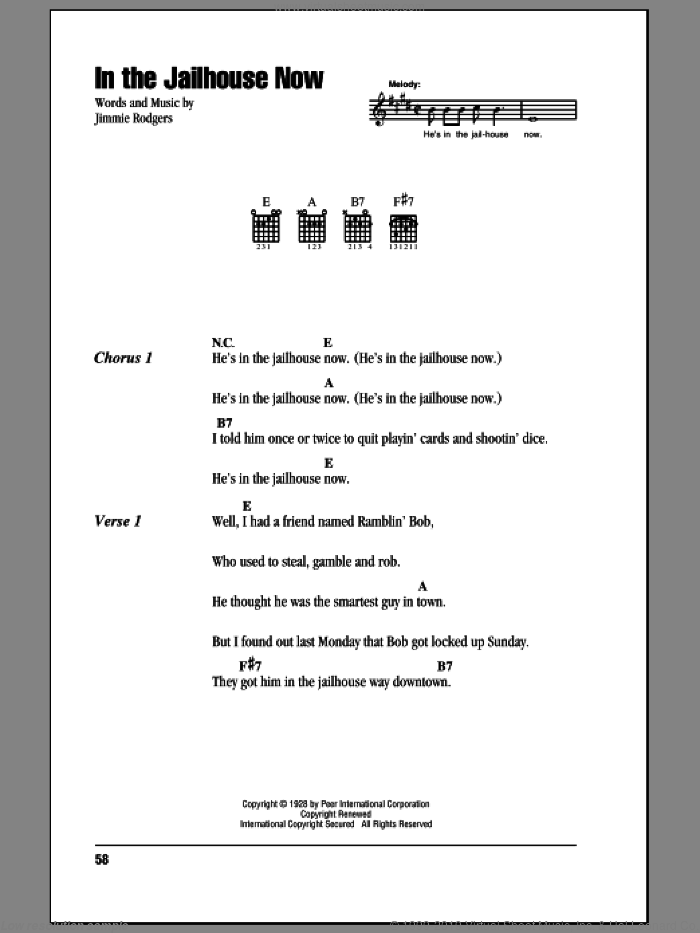 In The Jailhouse Now sheet music for guitar (chords) by Jimmie Rodgers, intermediate skill level