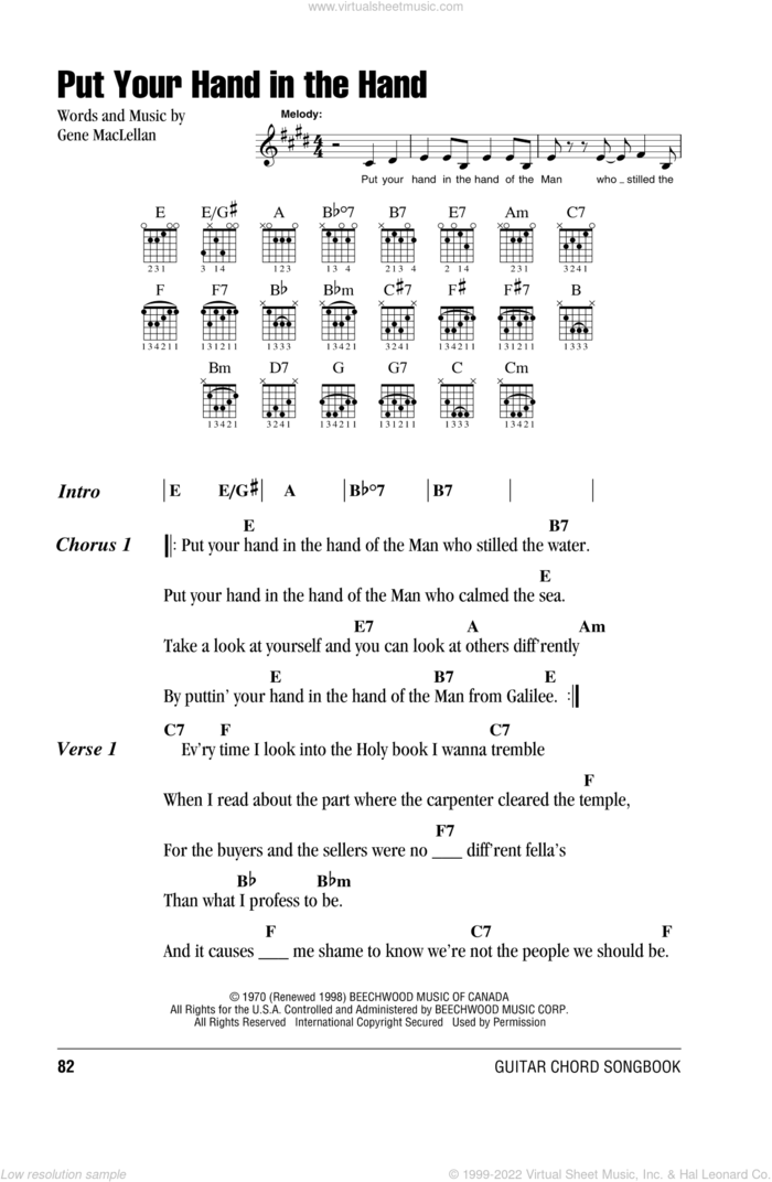 Put Your Hand In The Hand sheet music for guitar (chords) by Gene MacLellan and MacLellan and Ocean, intermediate skill level