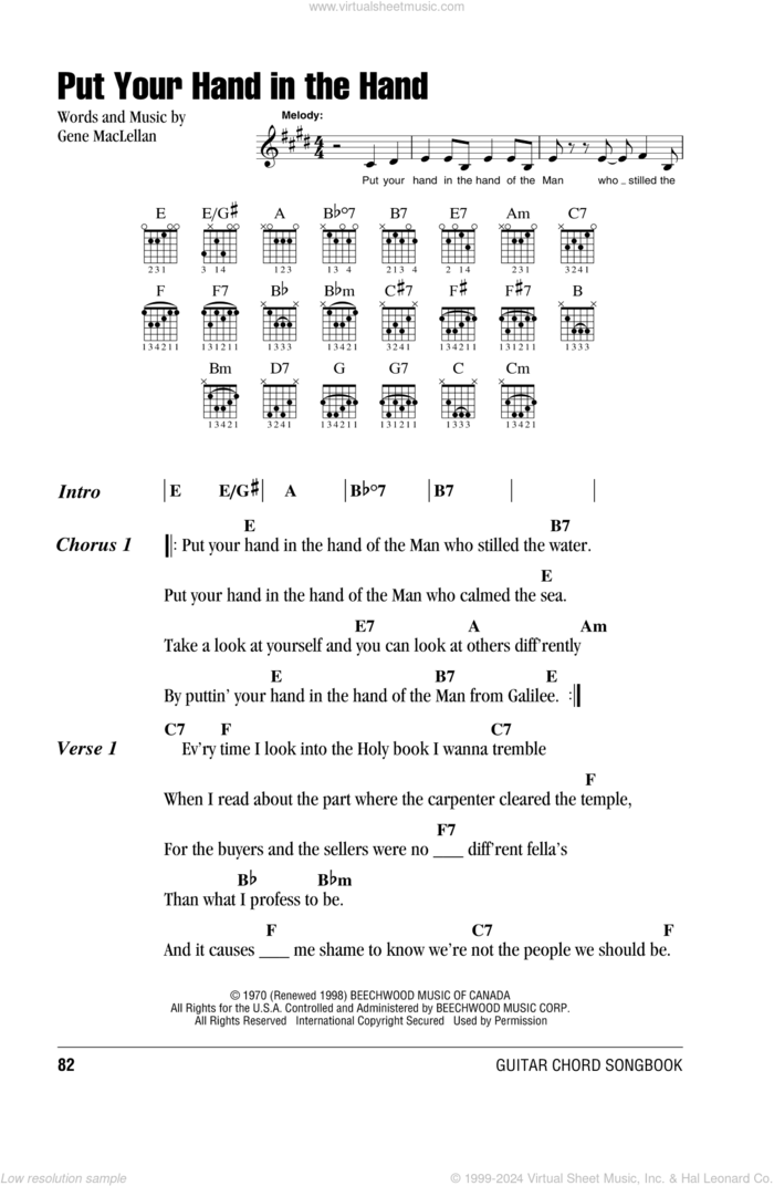 Put Your Hand In The Hand sheet music for guitar (chords) by Gene MacLellan and MacLellan and Ocean, intermediate skill level