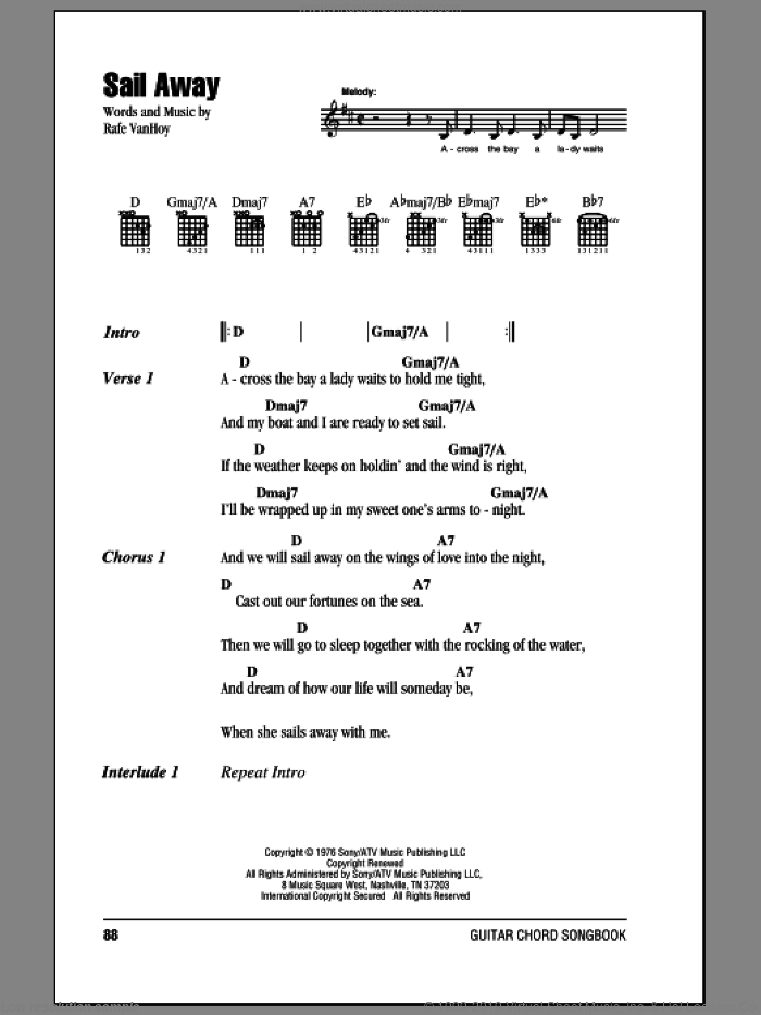 Sail Away sheet music for guitar (chords) by Oak Ridge Boys and Rafe VanHoy, intermediate skill level