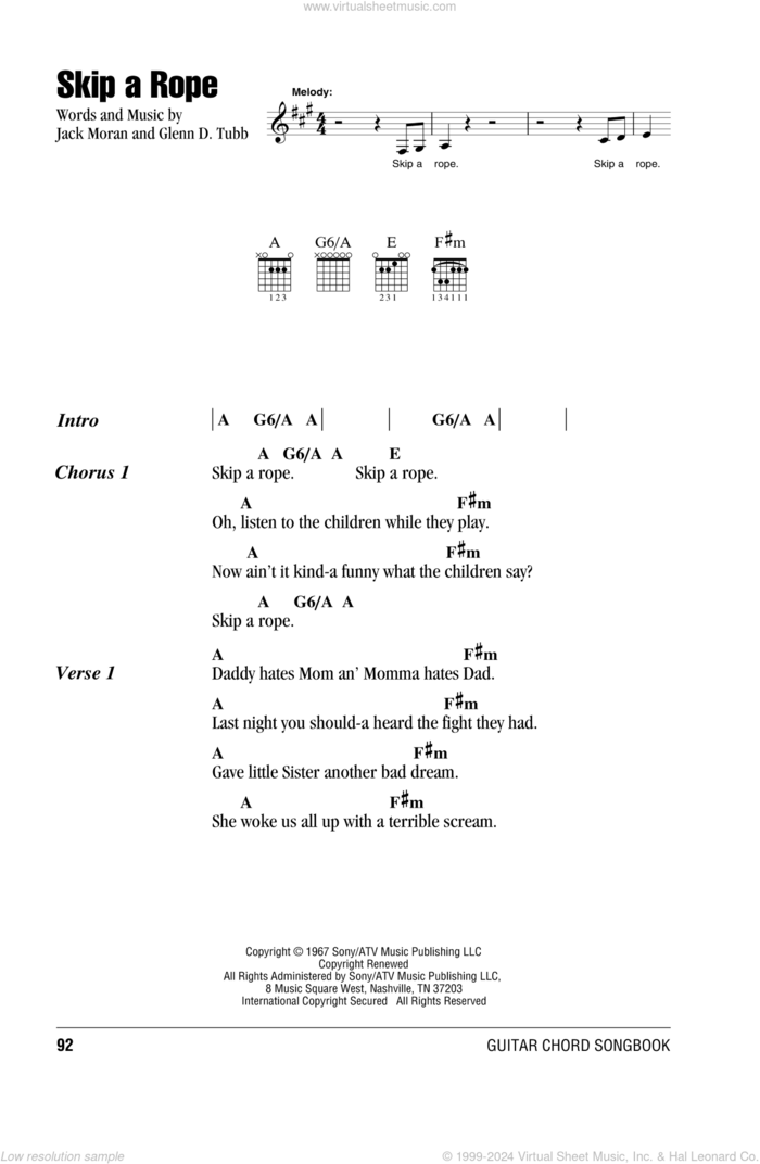 Skip A Rope sheet music for guitar (chords) by Henson Cargill, Glenn D. Tubb and Jack Moran, intermediate skill level