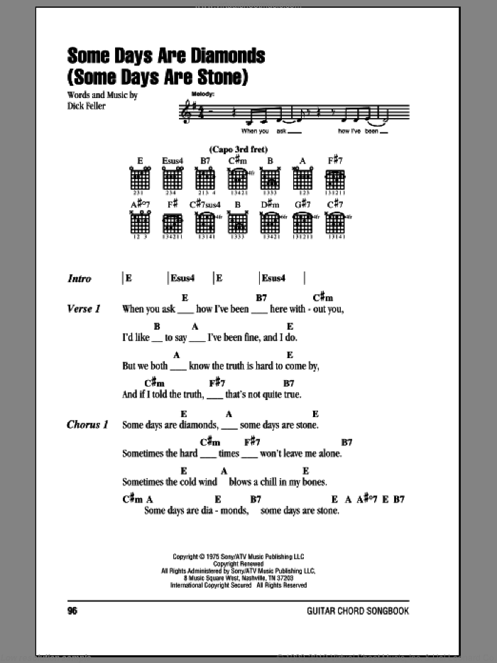Some Days Are Diamonds (Some Days Are Stone) sheet music for guitar (chords) by John Denver and Dick Feller, intermediate skill level