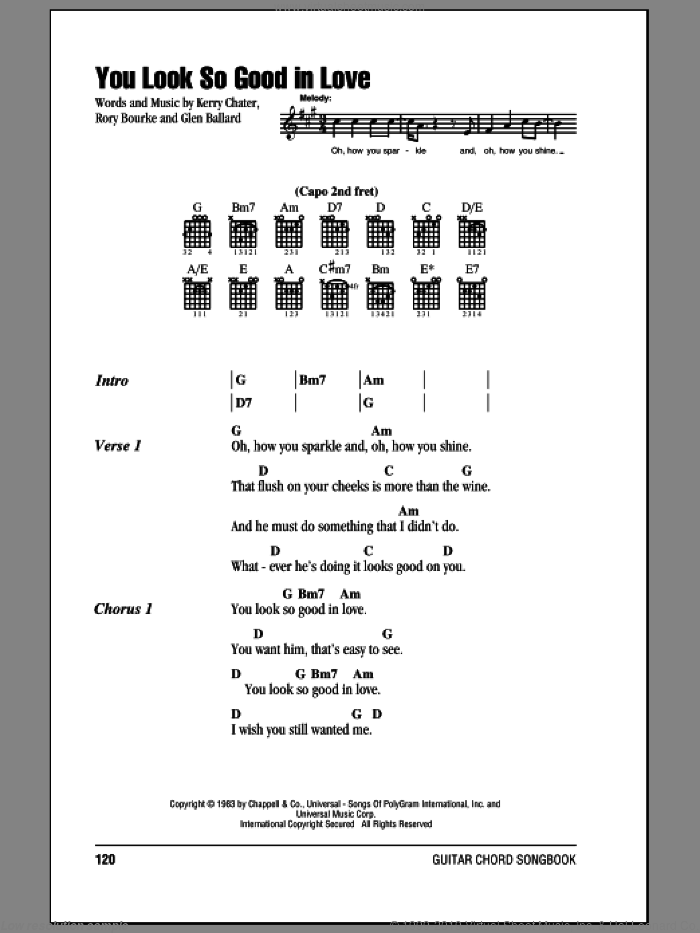 You Look So Good In Love sheet music for guitar (chords) by George Strait, Glen Ballard, Kerry Chater and Rory Bourke, intermediate skill level