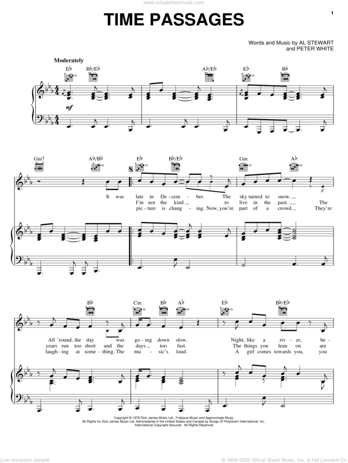 Time Passages sheet music for voice, piano or guitar by Al Stewart and Peter White, intermediate skill level