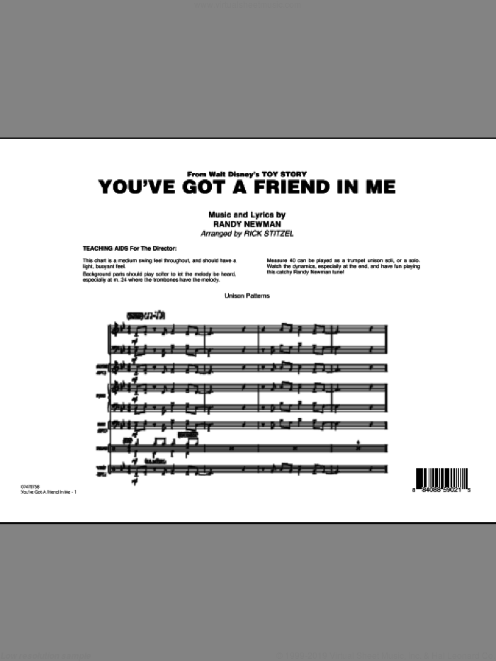 You've Got A Friend In Me (Wheezy's Version) (from Toy Story 2) (arr. Rick Stitzel) (COMPLETE) sheet music for jazz band by Randy Newman and Rick Stitzel, intermediate skill level