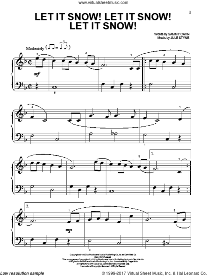 Let It Snow! Let It Snow! Let It Snow! sheet music for piano solo by Sammy Cahn and Jule Styne, beginner skill level