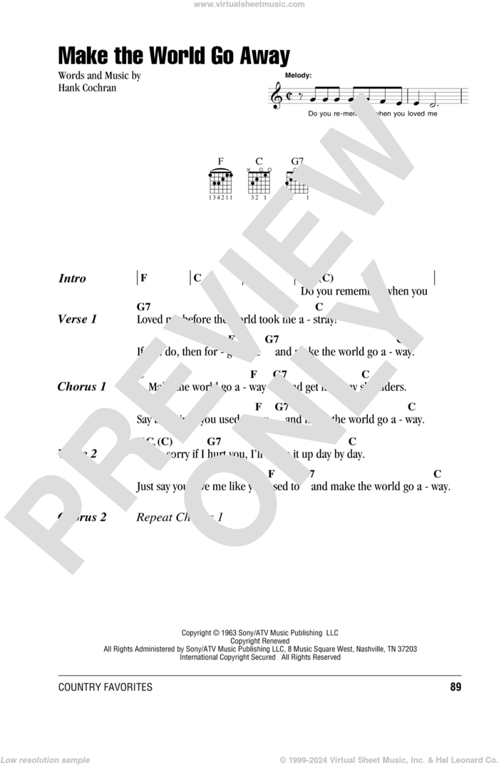 Make The World Go Away sheet music for guitar (chords) by Eddy Arnold, Elvis Presley and Hank Cochran, intermediate skill level