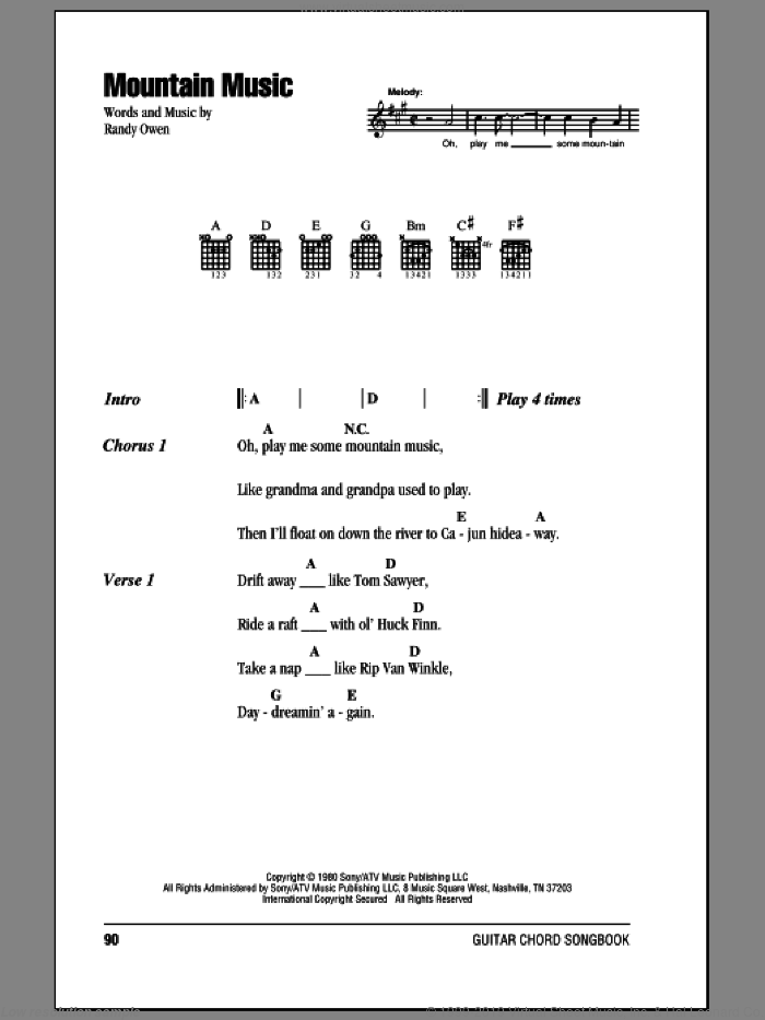 Mountain Music sheet music for guitar (chords) by Alabama and Randy Owen, intermediate skill level