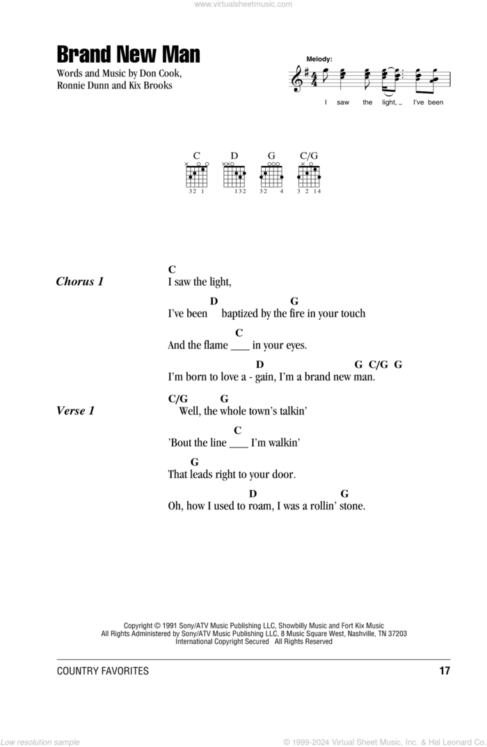 Brand New Man sheet music for guitar (chords) by Brooks & Dunn, Don Cook, Kix Brooks and Ronnie Dunn, intermediate skill level