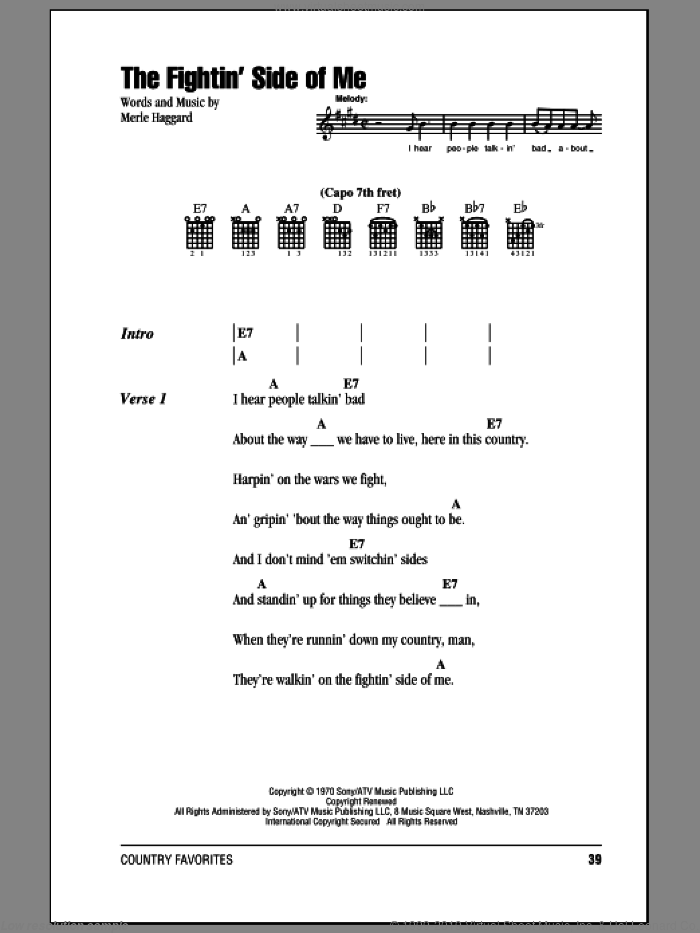 The Fightin' Side Of Me sheet music for guitar (chords) by Merle Haggard, intermediate skill level