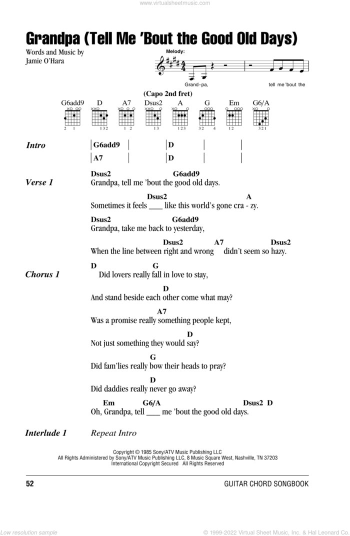 Grandpa (Tell Me 'Bout The Good Old Days) sheet music for guitar (chords) by The Judds, intermediate skill level