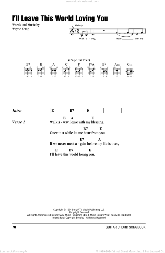 I'll Leave This World Loving You sheet music for guitar (chords) by Ricky Van Shelton and Wayne Kemp, intermediate skill level
