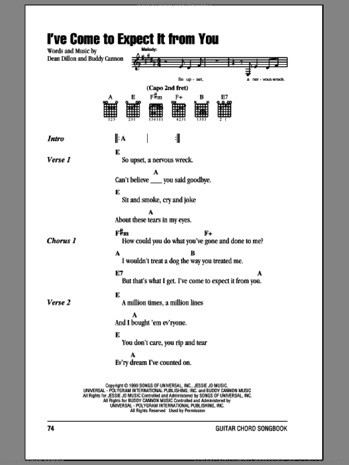 I've Come To Expect It From You sheet music for guitar (chords) by George Strait, Buddy Cannon and Dean Dillon, intermediate skill level