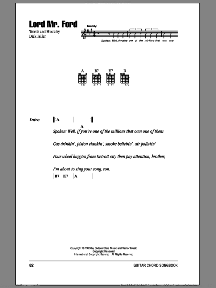 Lord Mr. Ford sheet music for guitar (chords) by Jerry Reed and Dick Feller, intermediate skill level