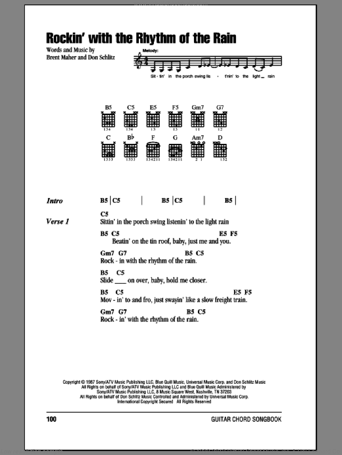 Rockin' With The Rhythm Of The Rain sheet music for guitar (chords) by The Judds, Brent Maher and Don Schlitz, intermediate skill level