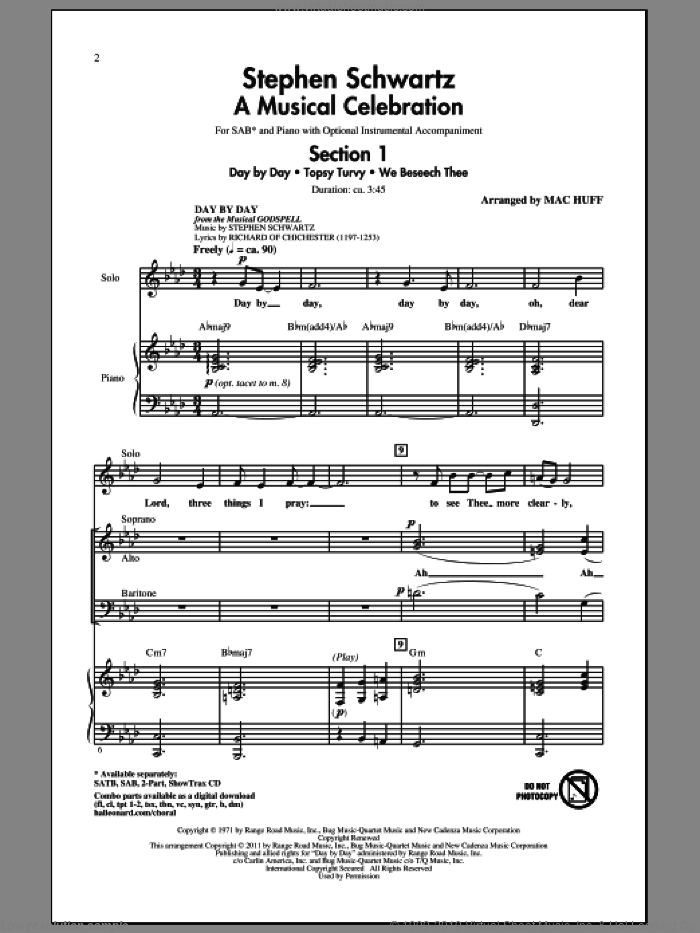 Stephen Schwartz: A Musical Celebration (Medley) sheet music for choir (SAB: soprano, alto, bass) by Stephen Schwartz, Jane M. Campbell, Matthias Claudius and Mac Huff, intermediate skill level