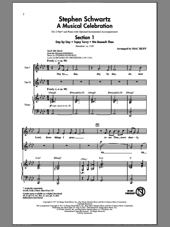 Stephen Schwartz: A Musical Celebration (Medley) sheet music for choir (2-Part) by Stephen Schwartz, Jane M. Campbell, Matthias Claudius and Mac Huff, intermediate duet