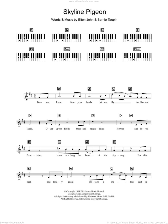 Skyline Pigeon sheet music for piano solo (chords, lyrics, melody) by Elton John and Bernie Taupin, intermediate piano (chords, lyrics, melody)