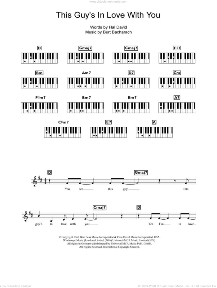 This Guy's In Love With You sheet music for piano solo (chords, lyrics, melody) by Herb Alpert & The Tijuana Brass, Bacharach & David, Burt Bacharach and Hal David, intermediate piano (chords, lyrics, melody)