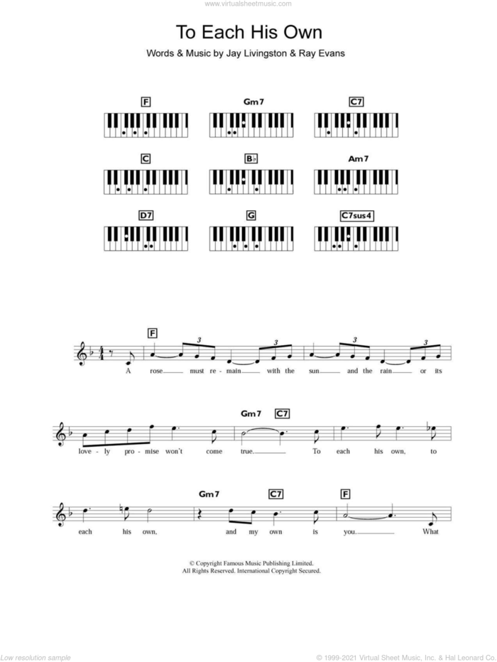 To Each His Own sheet music for piano solo (chords, lyrics, melody) by Eddy Howard, Jay Livingston and Ray Evans, intermediate piano (chords, lyrics, melody)