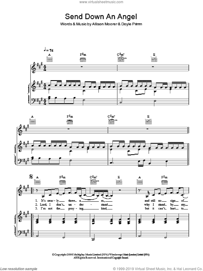 Send Down An Angel sheet music for voice, piano or guitar by Allison Moorer and Doyle Primm, intermediate skill level