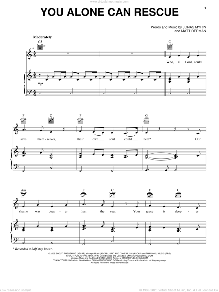 You Alone Can Rescue sheet music for voice, piano or guitar by Jonas Myrin and Matt Redman, intermediate skill level