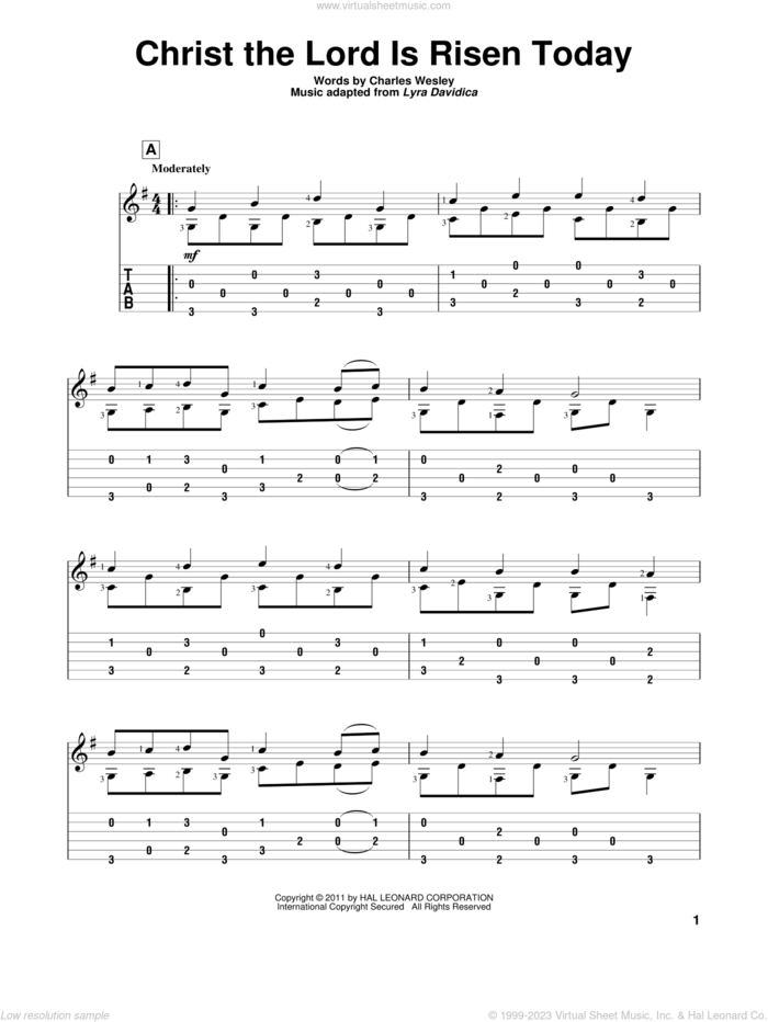Christ The Lord Is Risen Today sheet music for guitar solo by Charles Wesley and Lyra Davidica, intermediate skill level