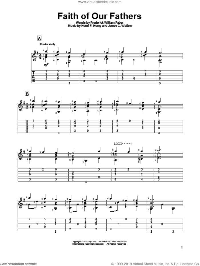 Faith Of Our Fathers sheet music for guitar solo by Frederick William Faber, Henri F. Hemy and James G. Walton, intermediate skill level