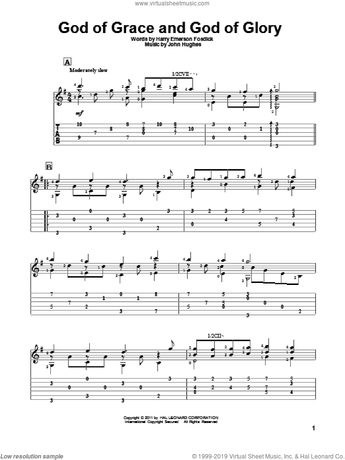 God Of Grace And God Of Glory sheet music for guitar solo by Harry Emerson Fosdick and John Hughes, intermediate skill level