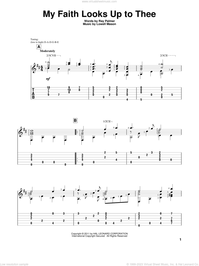 My Faith Looks Up To Thee sheet music for guitar solo by Lowell Mason and Ray Palmer, intermediate skill level