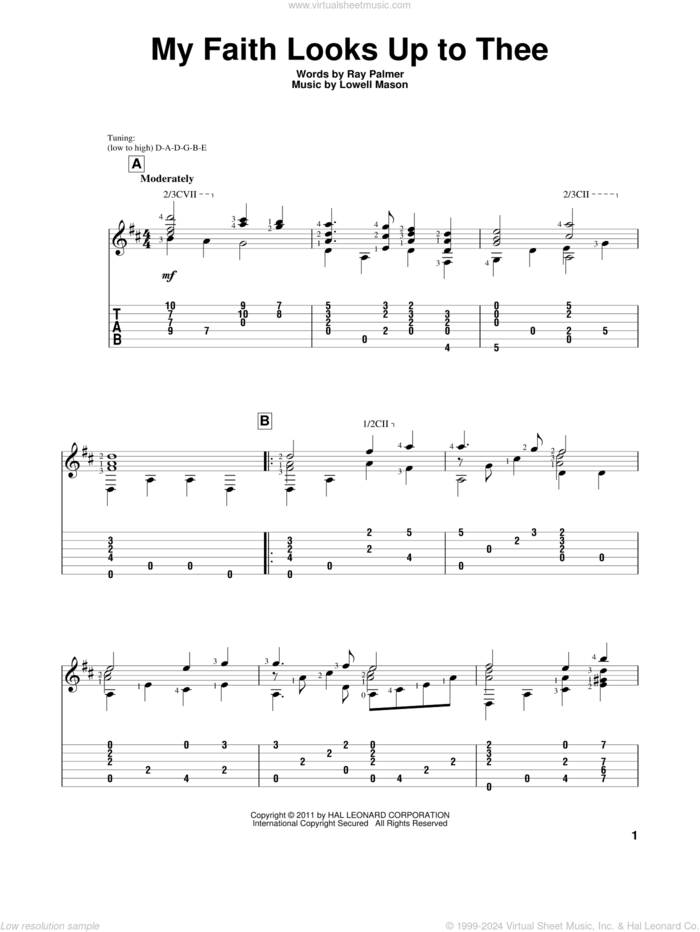 My Faith Looks Up To Thee sheet music for guitar solo by Lowell Mason and Ray Palmer, intermediate skill level