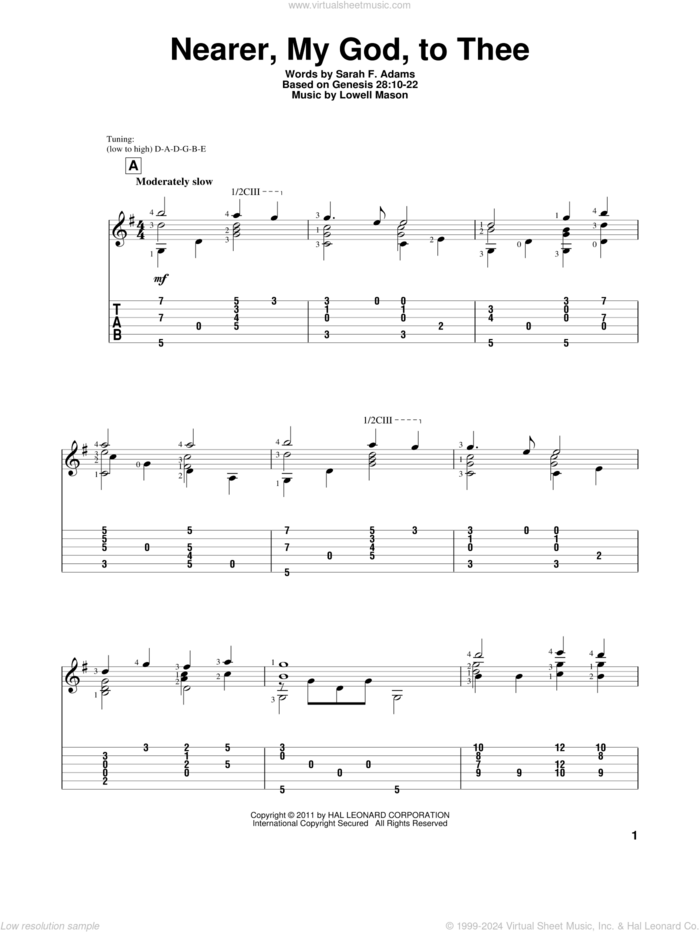 Nearer, My God, To Thee sheet music for guitar solo by Sarah F. Adams and Lowell Mason, intermediate skill level