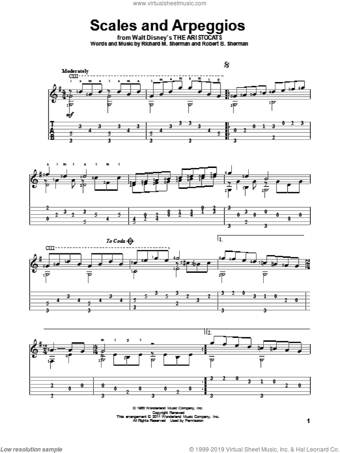 Scales And Arpeggios sheet music for guitar solo by Sherman Brothers, Richard M. Sherman and Robert B. Sherman, intermediate skill level