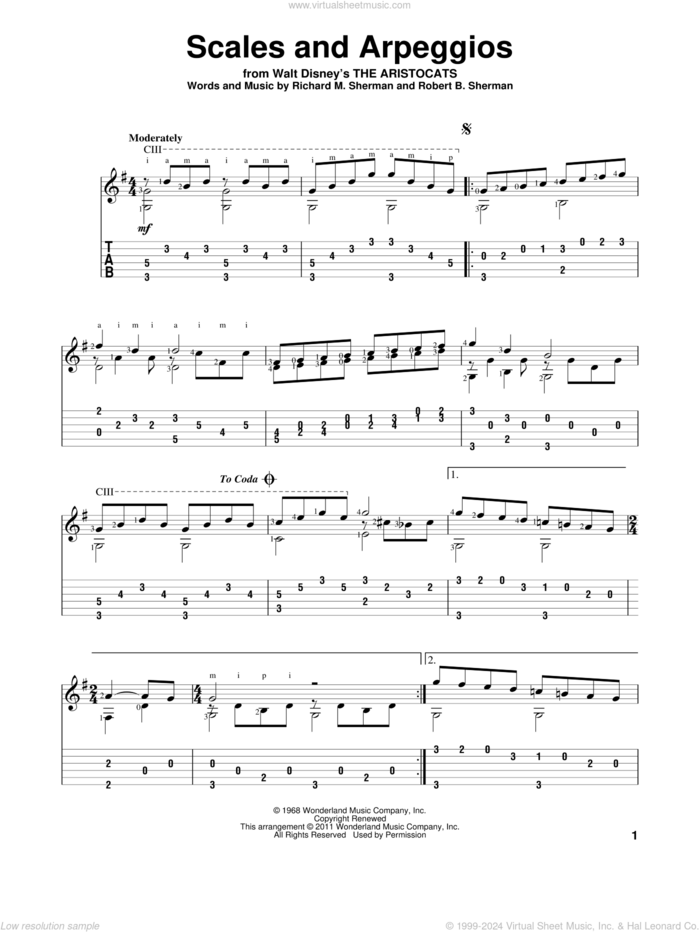 Scales And Arpeggios sheet music for guitar solo by Sherman Brothers, Richard M. Sherman and Robert B. Sherman, intermediate skill level