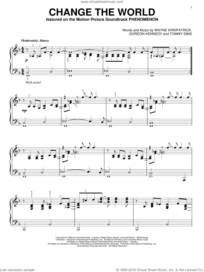 Change The World sheet music for piano solo by Eric Clapton, Wynonna, Gordon Kennedy, Tommy Sims and Wayne Kirkpatrick, intermediate skill level