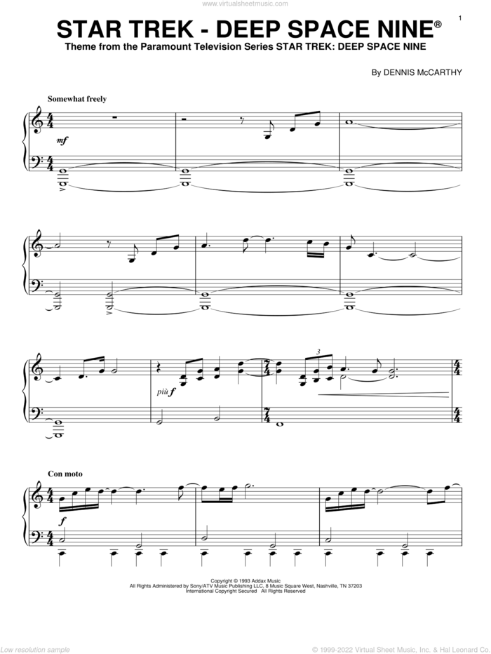 Star Trek - Deep Space Nine, (intermediate) sheet music for piano solo by Dennis McCarthy, intermediate skill level