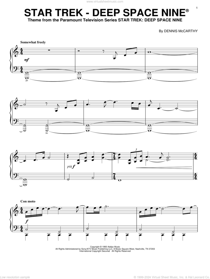 Star Trek - Deep Space Nine, (intermediate) sheet music for piano solo by Dennis McCarthy, intermediate skill level