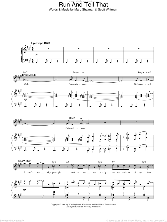 Run And Tell That sheet music for voice, piano or guitar by Marc Shaiman, Hairspray (Musical) and Scott Wittman, intermediate skill level