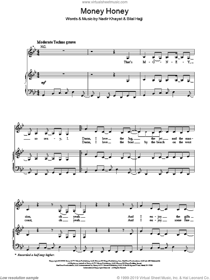 Money Honey sheet music for voice, piano or guitar by Lady GaGa, Bilal Hajji and Nadir Khayat, intermediate skill level